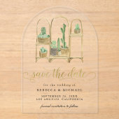 Waterverf Boho Cactus Trouwkaart Save the Date Acryl Uitnodigingen (Voorkant)