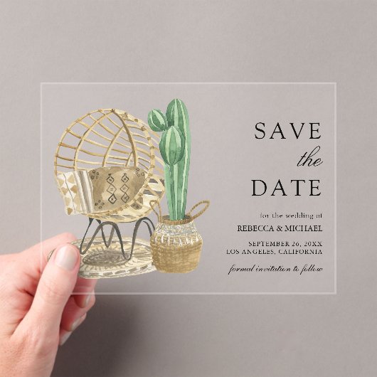 Waterverf Boho Cactus Wedding Save the Date Acryl Uitnodigingen (Insitu (Draagbaar))