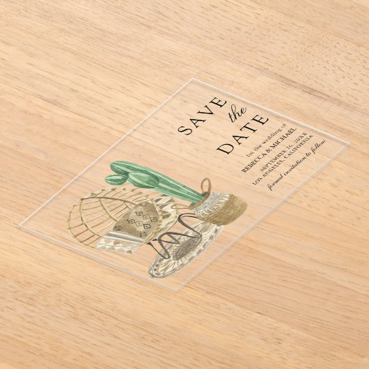Waterverf Boho Cactus Wedding Save the Date Acryl Uitnodigingen (Laagn)
