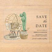 Waterverf Boho Cactus Wedding Save the Date Acryl Uitnodigingen (Voorkant)