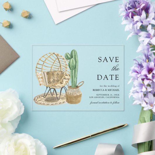 Waterverf Boho Cactus Wedding Save the Date Acryl Uitnodigingen (Insitu (Huwelijk))