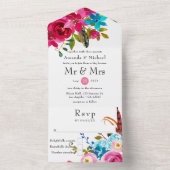 Waterverf Boho Chic Bloemen Bruiloft All In One Uitnodiging (Binnen)