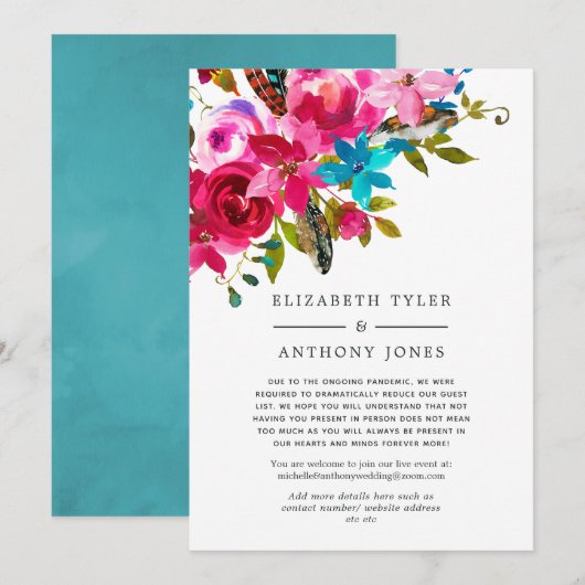 Waterverf Boho Chic Bloemgereduceerde Gastlijst Aankondiging (Voorkant / Achterkant)