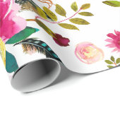 Waterverf Boho Chic Bloemige Bruiloft Cadeaupapier (Rol Hoek)