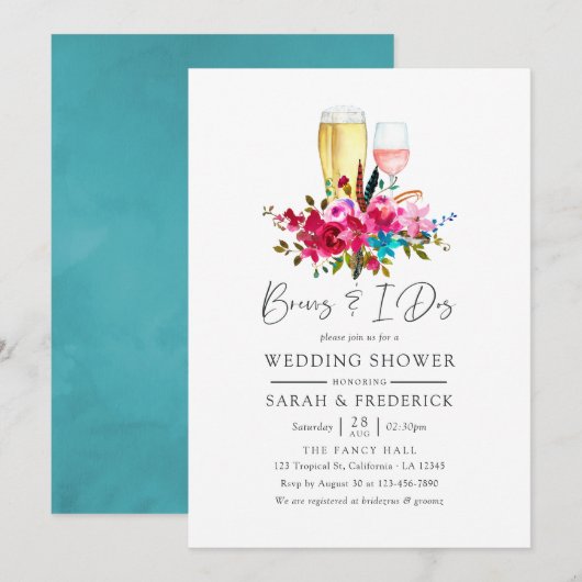 Waterverf Boho Chic Bloemige Drankjes Voor De I Do Kaart (Voorkant / Achterkant)