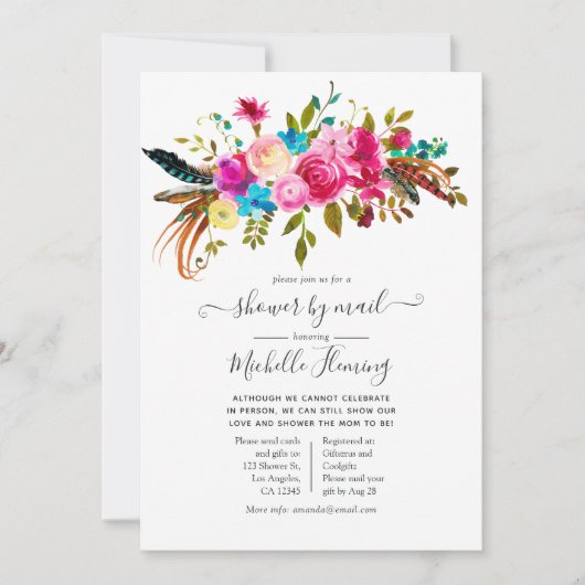 Waterverf Boho Chic Floral Baby shower per post Kaart (Voorkant)