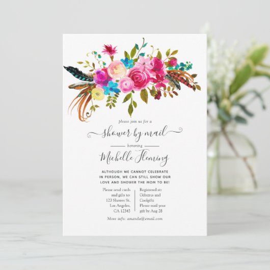 Waterverf Boho Chic Floral Baby shower per post Kaart (Staand voorkant)