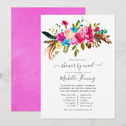 Waterverf Boho Chic Floral Baby shower per post Kaart (Voorkant / Achterkant)