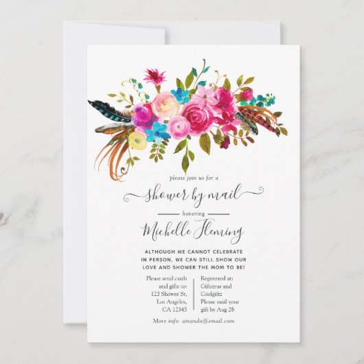 Waterverf Boho Chic Floral Baby shower per post Kaart (Voorkant)