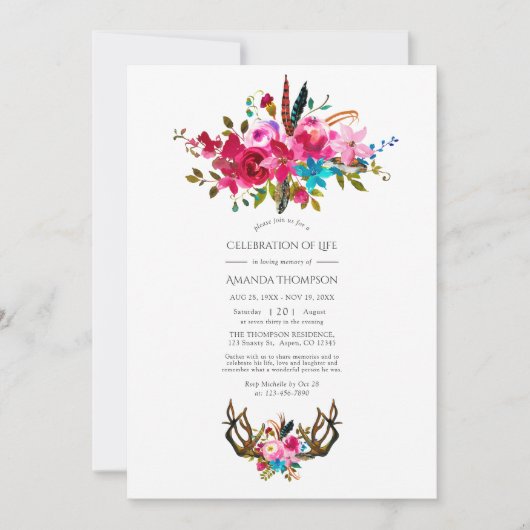 Waterverf Boho Chic Floral Celebration of Life Kaart (Voorkant)