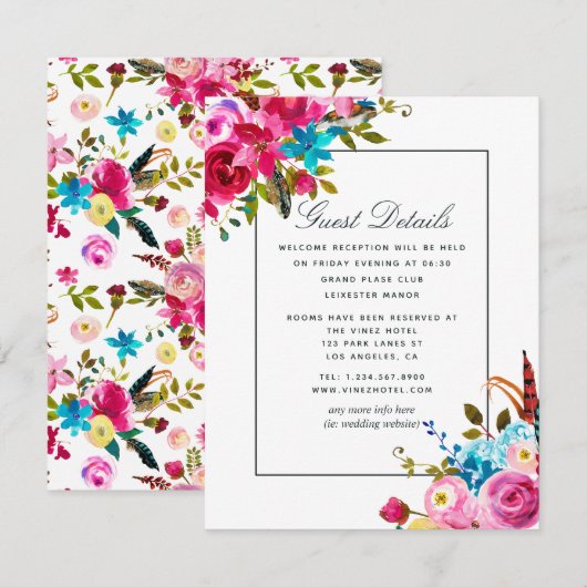 Waterverf Boho Chic Floral gastgegevens Informatiekaartje (Voorkant / Achterkant)