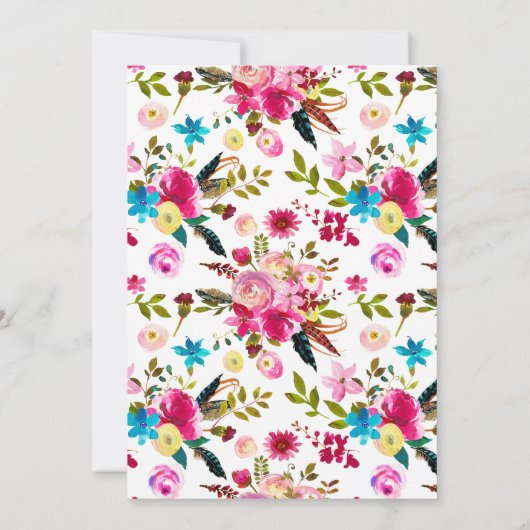 Waterverf Boho Chic Floral repesal Dinner Kaart (Achterkant)