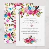 Waterverf Boho Chic Floral repesal Dinner Kaart (Voorkant / Achterkant)