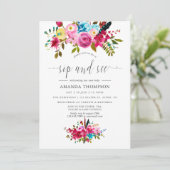 Waterverf Boho Chic Floral Sip en Zie Kaart (Staand voorkant)