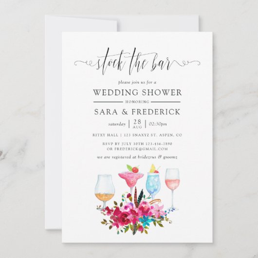 Waterverf Boho Chic Floral Stock de Bar Kaart (Voorkant)