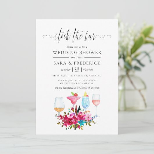 Waterverf Boho Chic Floral Stock de Bar Kaart (Staand voorkant)