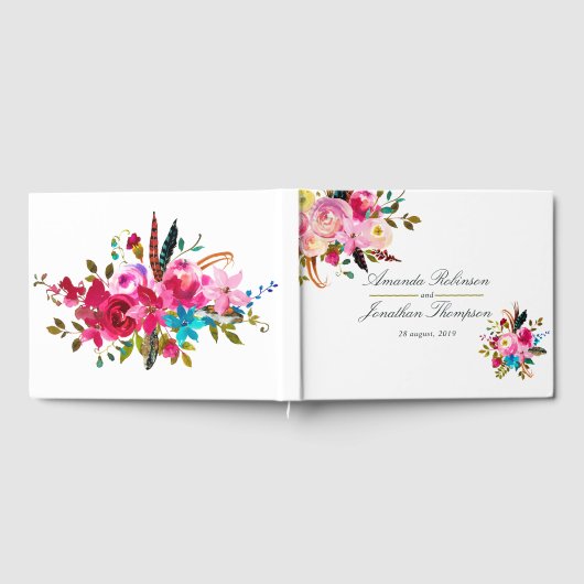 Waterverf Boho Chic Floral Wedding Gastenboek (Volledig)