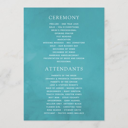 Waterverf Boho Chic Floral Wedding Programmakaart (Achterkant)