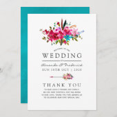 Waterverf Boho Chic Floral Wedding Programmakaart (Voorkant / Achterkant)