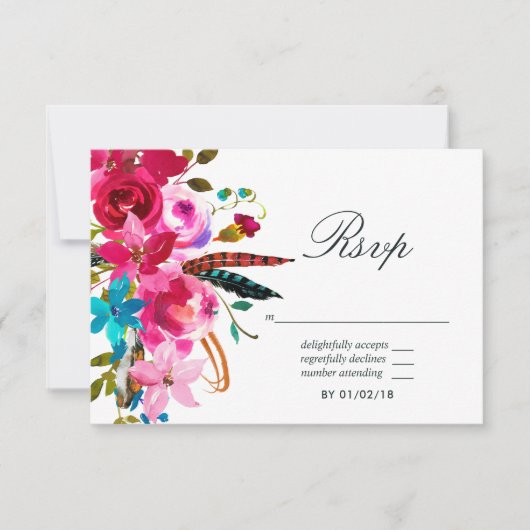Waterverf Boho Chic Floral Wedding RSVP (Voorkant)