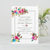 Waterverf Boho Chic Floral Wedding-uitnodiging Kaart (Staand voorkant)