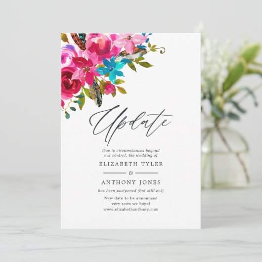 Waterverf Boho Chic Floral Wedding Update Kaart (Staand voorkant)