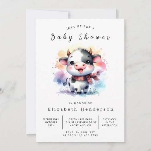 Waterverf Boho Chic Koe Baby shower Kaart (Voorkant)