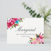 Waterverf Boho Chic zal je mijn Bloemenmeisje zijn Kaart (Staand voorkant)