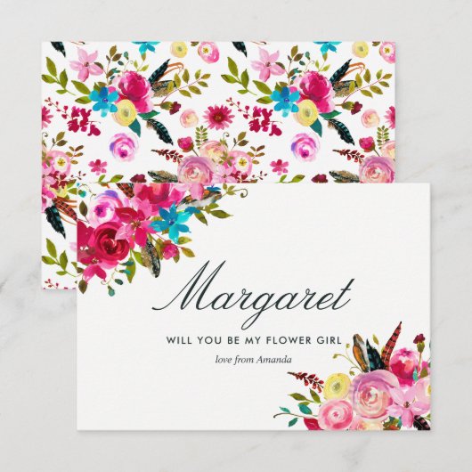 Waterverf Boho Chic zal je mijn Bloemenmeisje zijn Kaart (Voorkant / Achterkant)