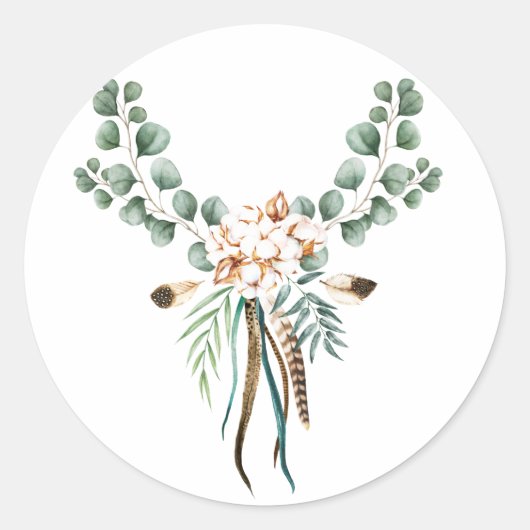 Waterverf Boho Cotton en Eucalyptus Boho Ronde Sticker (Voorkant)