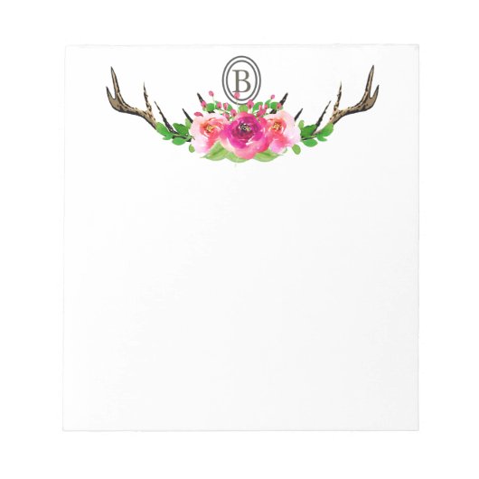 Waterverf Boho Deer Antler Floral Notitieblok (Voorkant)