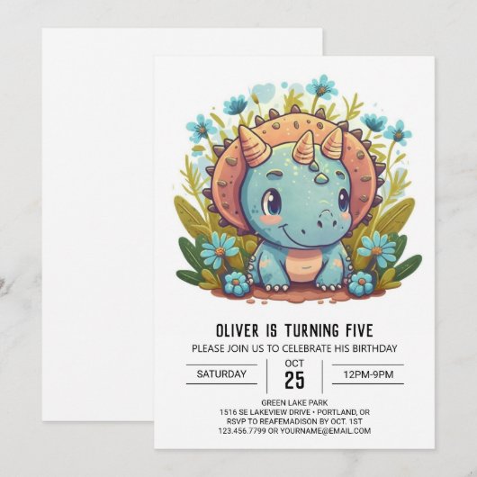 Waterverf Boho Dinosaur Boy Verjaardag Kaart (Voorkant / Achterkant)