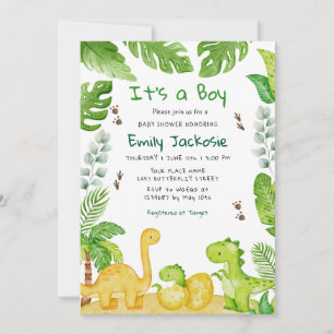 Waterverf Boho Dinosaur Groene Jongens Baby Shower Kaart