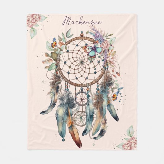 Waterverf Boho Dreamcatcher gepersonaliseerde naam Fleece Deken (Voorkant)