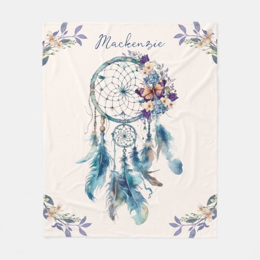Waterverf Boho Dreamcatcher gepersonaliseerde naam Fleece Deken (Voorkant)