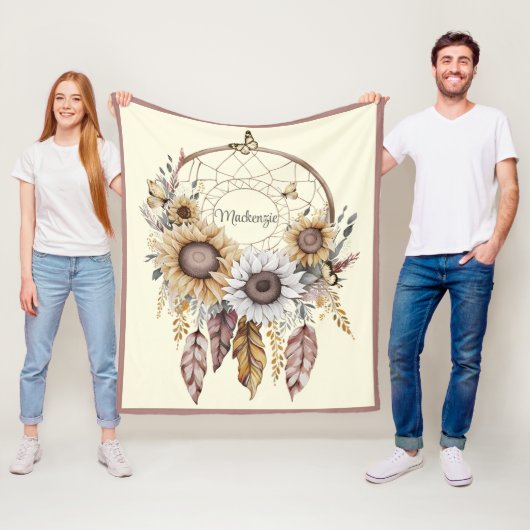 Waterverf Boho Dreamcatcher gepersonaliseerde naam Fleece Deken (In situ)