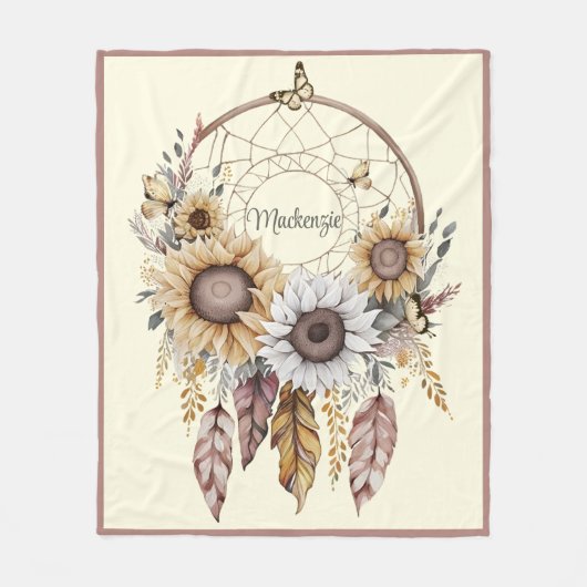 Waterverf Boho Dreamcatcher gepersonaliseerde naam Fleece Deken (Voorkant)