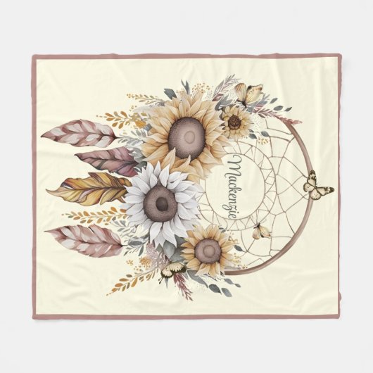 Waterverf Boho Dreamcatcher gepersonaliseerde naam Fleece Deken (Voorkant (Horizontaal))