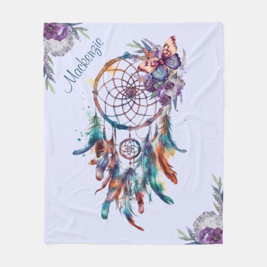 Waterverf Boho Dreamcatcher gepersonaliseerde naam Fleece Deken (Voorkant)