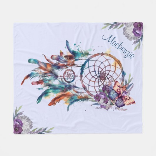 Waterverf Boho Dreamcatcher gepersonaliseerde naam Fleece Deken (Voorkant (Horizontaal))