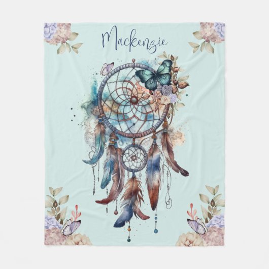 Waterverf Boho Dreamcatcher gepersonaliseerde naam Fleece Deken (Voorkant)