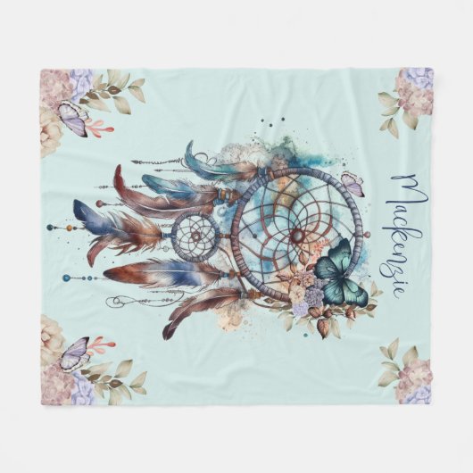 Waterverf Boho Dreamcatcher gepersonaliseerde naam Fleece Deken (Voorkant (Horizontaal))