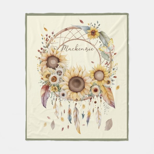 Waterverf Boho Dreamcatcher gepersonaliseerde naam Fleece Deken (Voorkant)