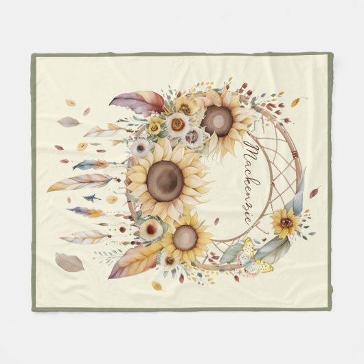 Waterverf Boho Dreamcatcher gepersonaliseerde naam Fleece Deken (Voorkant (Horizontaal))