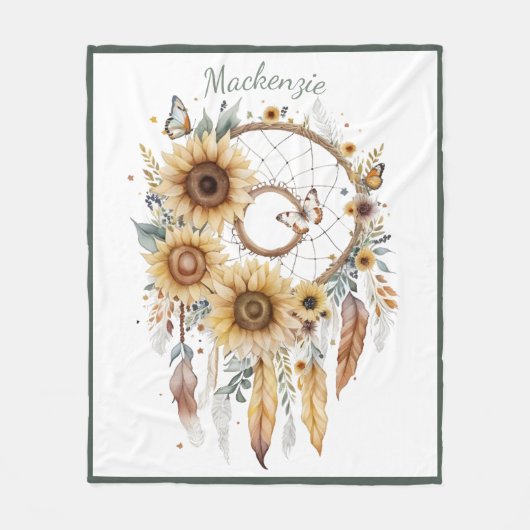 Waterverf Boho Dreamcatcher gepersonaliseerde naam Fleece Deken (Voorkant)