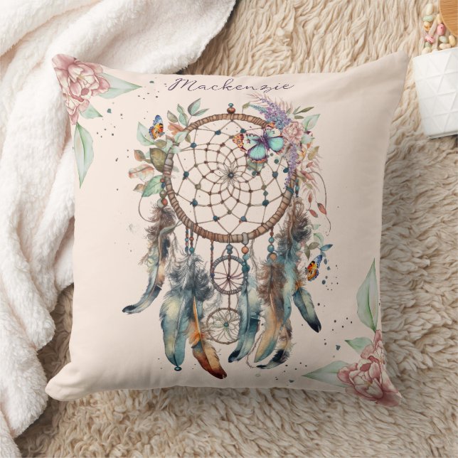 Waterverf Boho Dreamcatcher gepersonaliseerde naam Kussen (Deken)