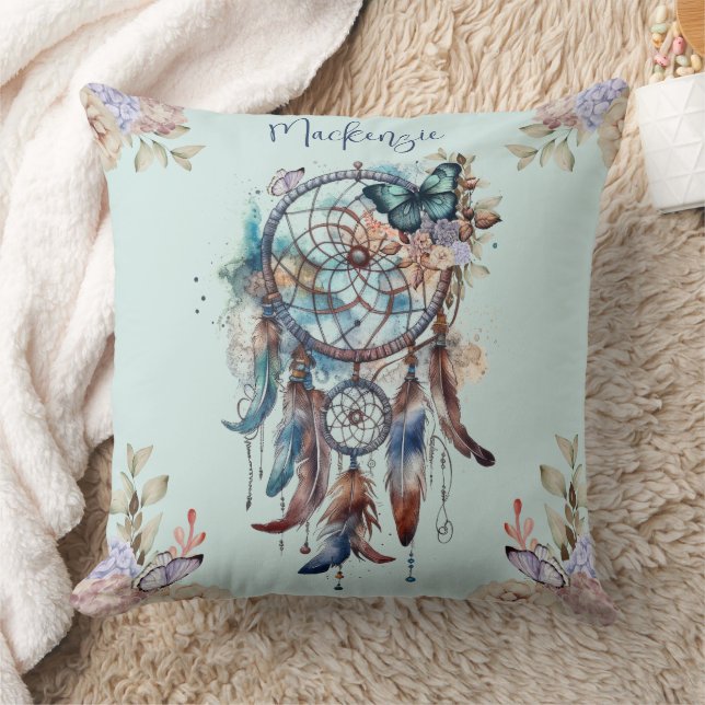 Waterverf Boho Dreamcatcher gepersonaliseerde naam Kussen (Deken)