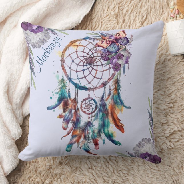 Waterverf Boho Dreamcatcher gepersonaliseerde naam Kussen (Deken)
