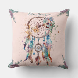 Waterverf Boho Dreamcatcher gepersonaliseerde naam Kussen