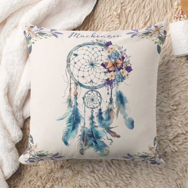 Waterverf Boho Dreamcatcher gepersonaliseerde naam Kussen (Deken)